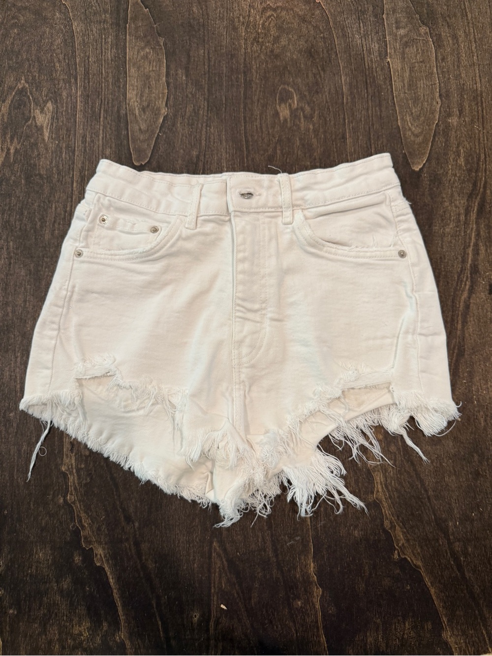 Zara White Distressed Women's Denim Shorts